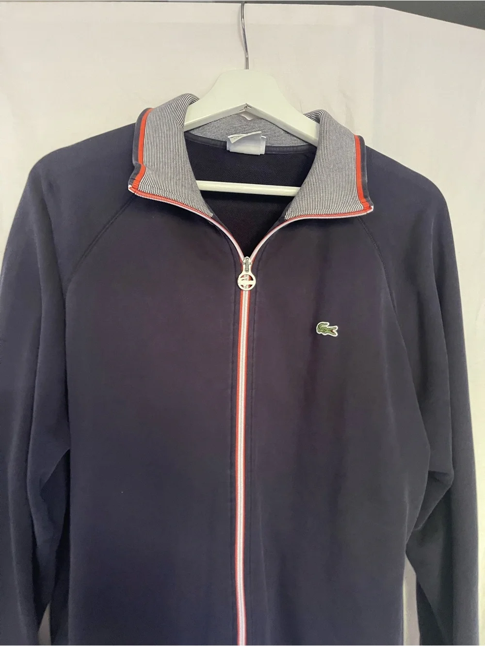 Vintage Lacoste Full Zip Track Jacket Size L Contrast Ribbed Collar tennis sport